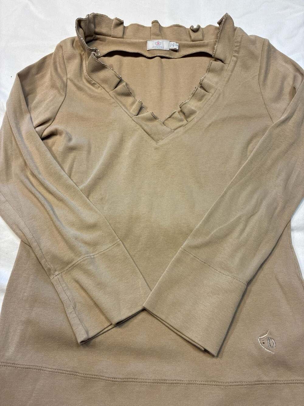 DISMERO Tan Ribbed Knit Tank Top with Silver Bead Trim Size S